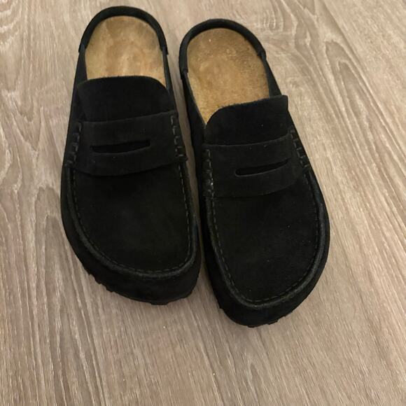 Birkenstock Naples Wrapped Black Suede Clogs Mule Loafers 38 Narrow Worn x2 - Picture 12 of 12
